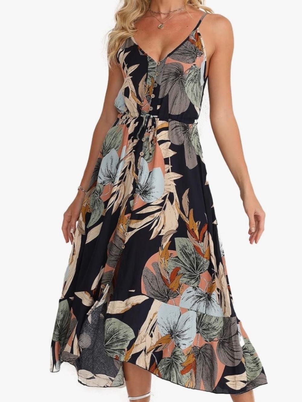 Floral Midi Dress in Black/Multi (size L)